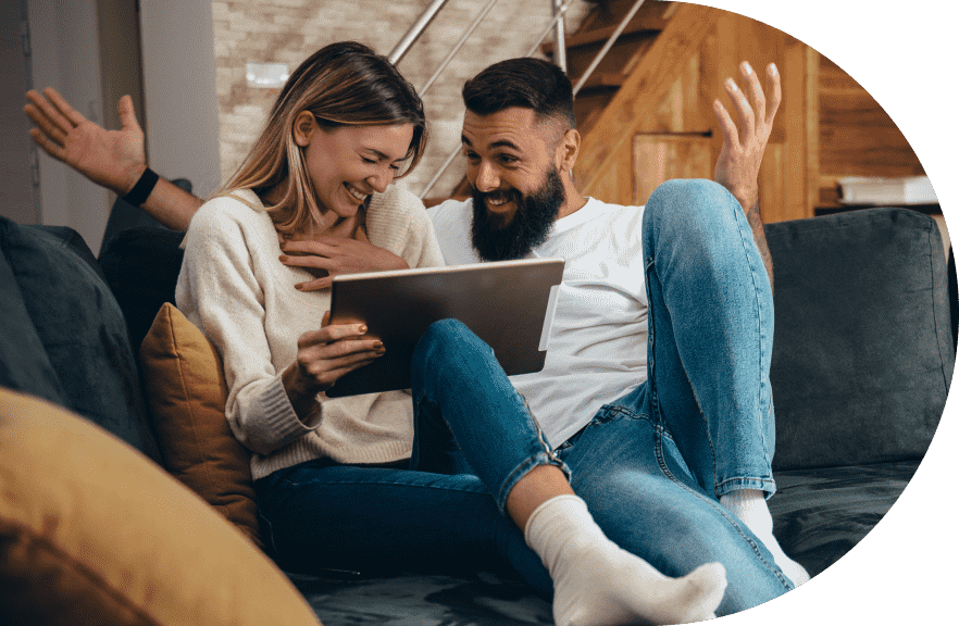 Couple sharing happiness using fiber optic internet technology