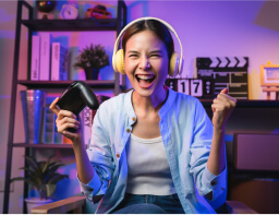 Young woman playing online game